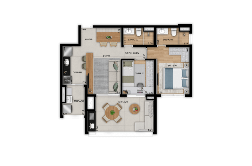 2 Dorms. (1 suíte) - 70 m² - Final 1