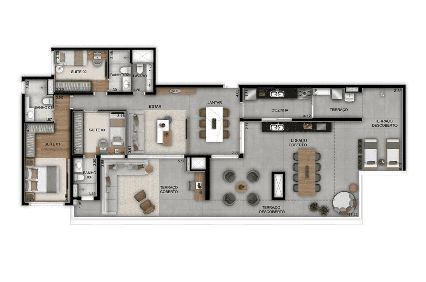 Penthouse 3 dorms. (1 suíte) - 194m²