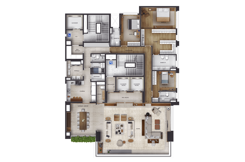 3 Suítes - 303m² + Depósito - Opção living ampliado integrado ao terraço