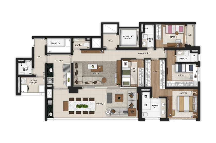 4 dorms. (2 suítes) opção living ampliado integrado ao terraço e cozinha ampliada - Final 4 - *Metragem do apto + depósito