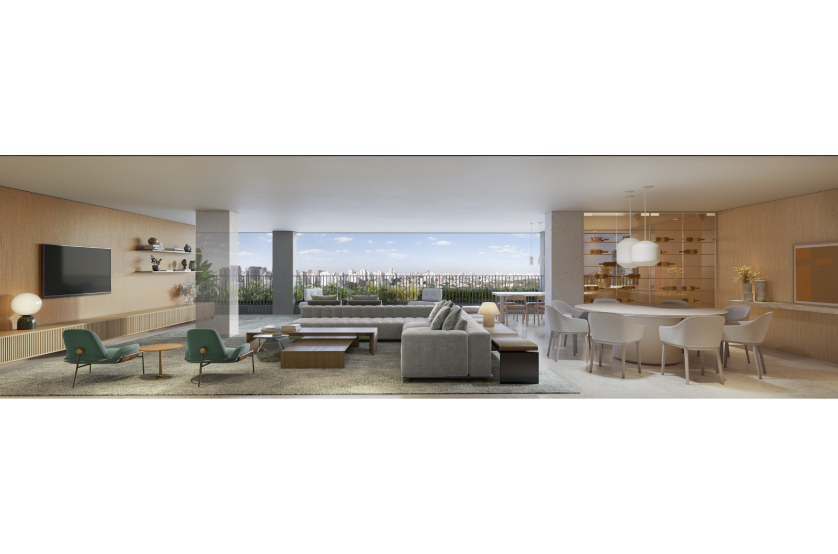 Living Integrado do Apartamento 284m² - Torre 2 (perspectiva artística)