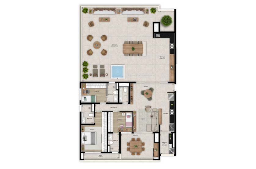 Planta penthouse 3 suítes - 239m² (Perspectiva artística)