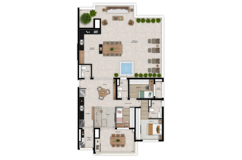 Planta penthouse 3 dorms. (1 suíte) - 194m² (Perspectiva artística)