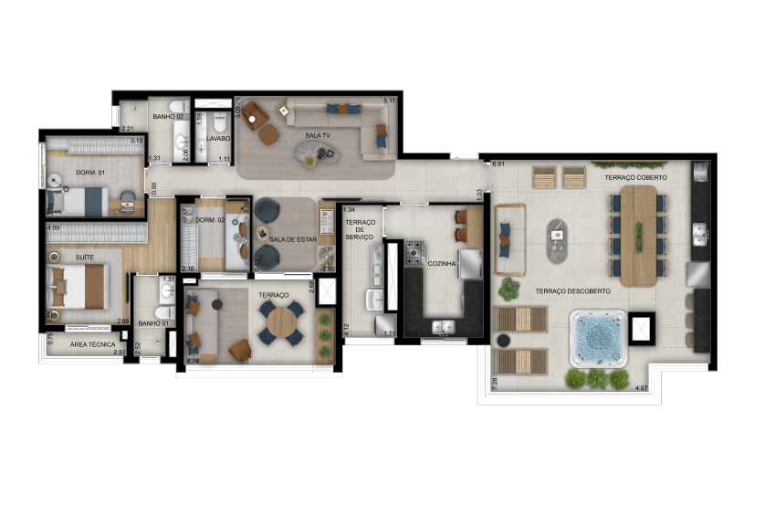 Planta penthouse de 3 dorms. - 162m² (Perspectiva artística) 